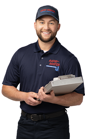 Rapid-Rooter Technician Holding Clipboard